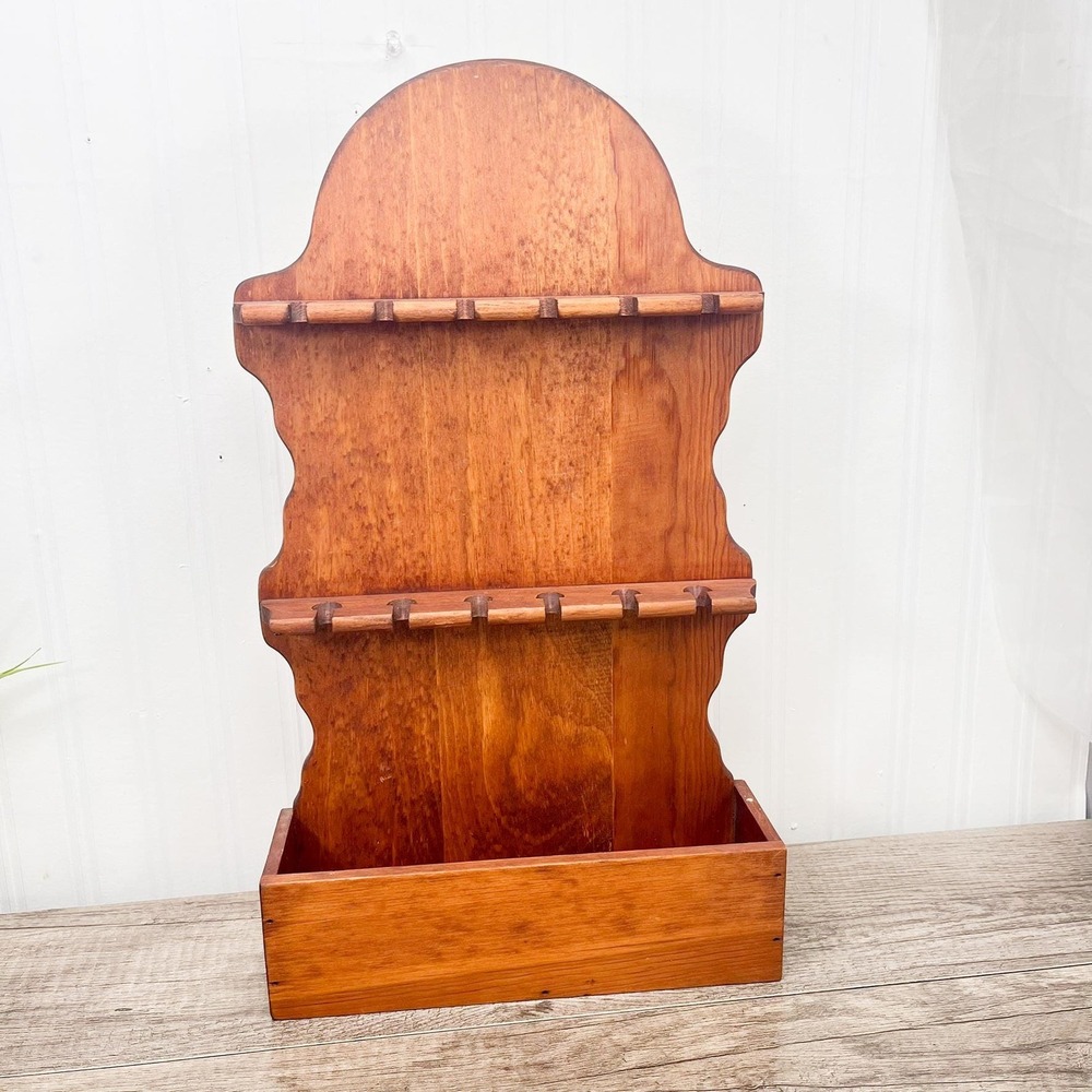 Vintage Wood‎ Spoon Rack - 12 Spoon Display with Pocket Shelf